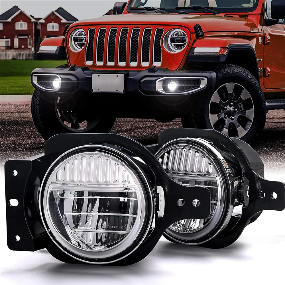 

4" Inch LED Foglights With Mounting Bracket For Jeep Wrangler JL JLU Rubicon Sahara 2018+ JK TJ LJ Hummer H1 H2 Dodge Chrysler