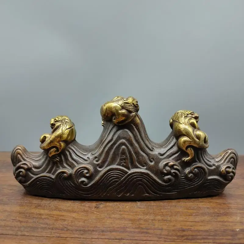 

antique Copper Gilding beast Animal head Statue study decorated penholder gilded household Room desk Decorations