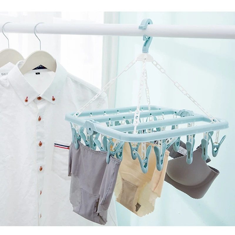 32 Clips Folding Clothes dryer Hanger Children Adults Clothes Dryer Windproof Socks Underwear Plastic Drying Rack