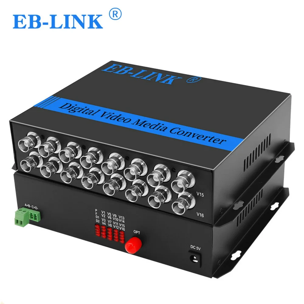 1Pair 16 Channel Digital Video Fiber Optical Media Converters Extender with 485 Data FC Fiber Optic Up to 20Km for CCTV Security