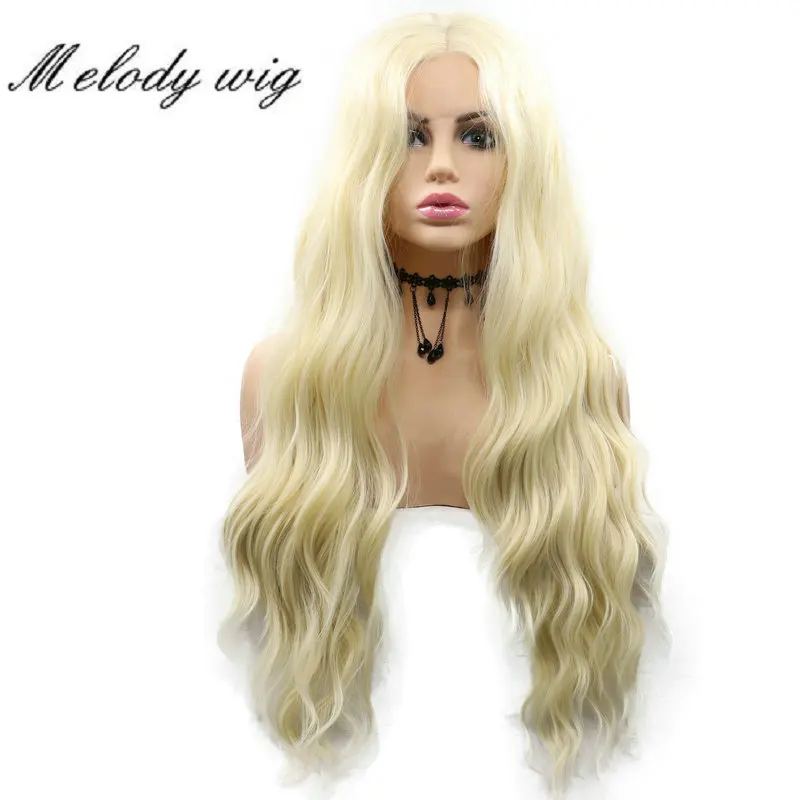 

Melody Synthetic Lace Front Wigs Heat Resistant 613# Blonde/ Dark Brown Long Water Wave for Women Natural Looking Drag Queen