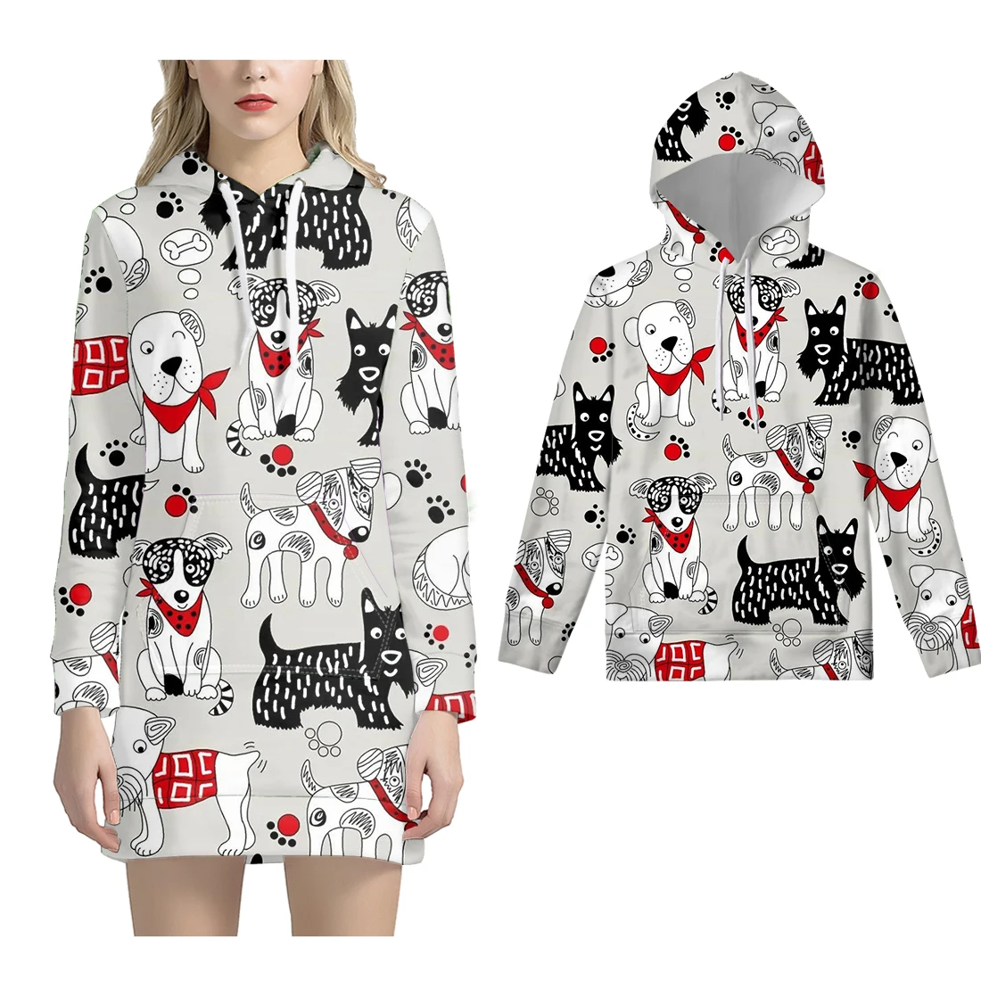 

NOISYDESIGNS Puppy Pattern Couple Pullover Women Hooded Sweatshirts Dress Casual Long-sleeved Hoodie for Boys Girls Cute Dog