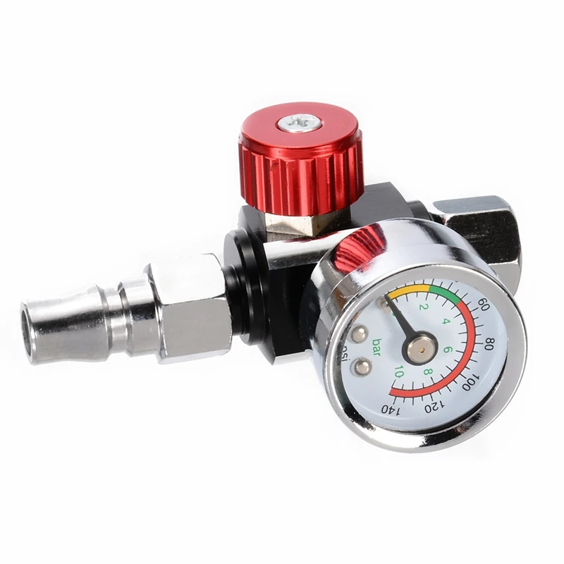 1Pc 1/4 inch Bsp Mini Air Regulator Valve Tool Durable Small Tail Pressure Gauge 48 x 60mm With Nozzle For Spray Tool