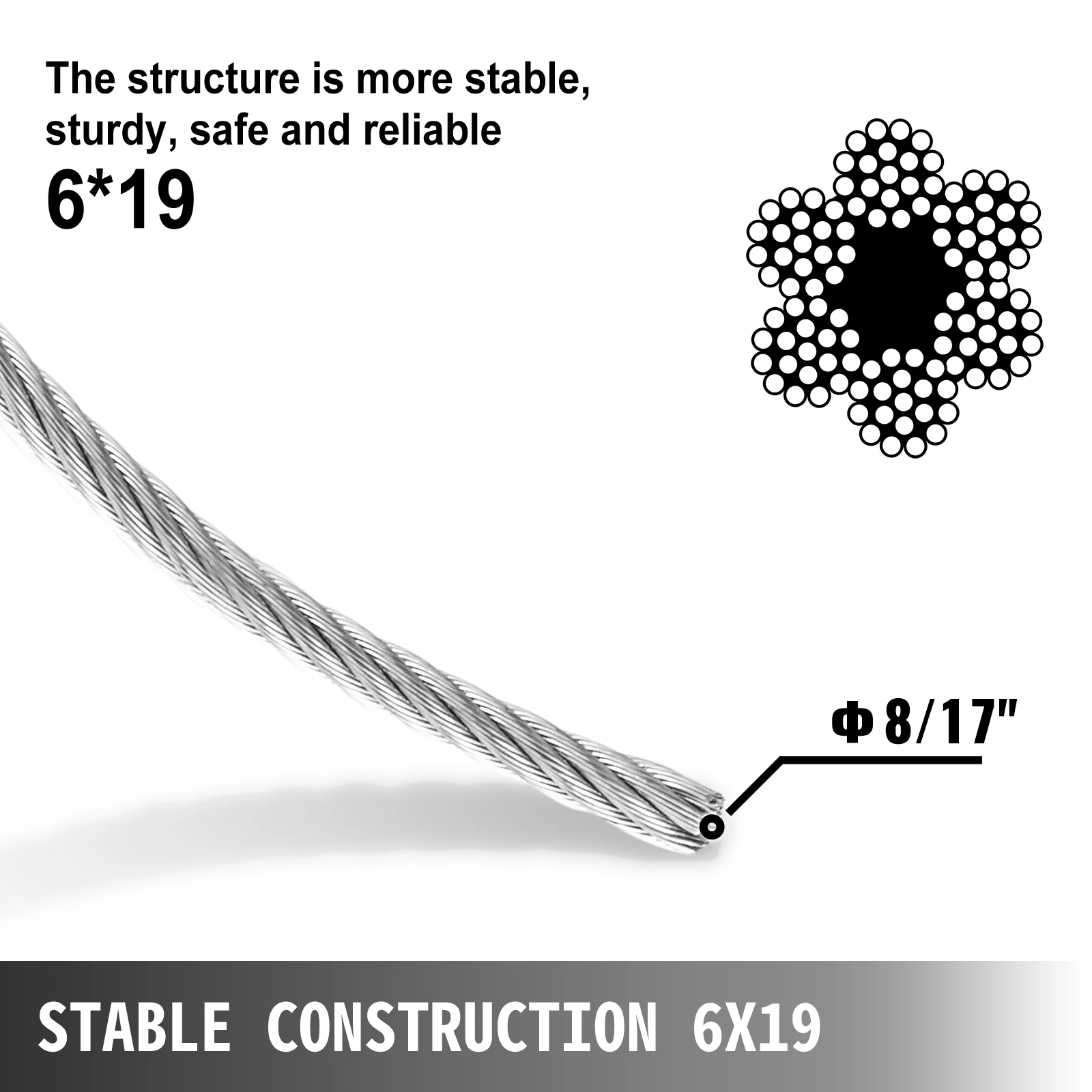 VEVOR-Cable de repuesto para cabrestante de 50, 75, 100 pulgadas, cuerda de alambre, núcleo de fibra de 4400LBS, gancho giratorio autoblocante, remolque de camión, cama plana