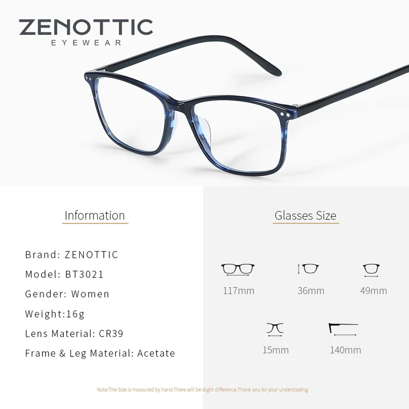 ZENOTTIC نظارات طبية من مادة الخلات النساء CR39 إطار نظارات بصرية مكافحة الضوء الأزرق قصر النظر مربع النظارات الرجال