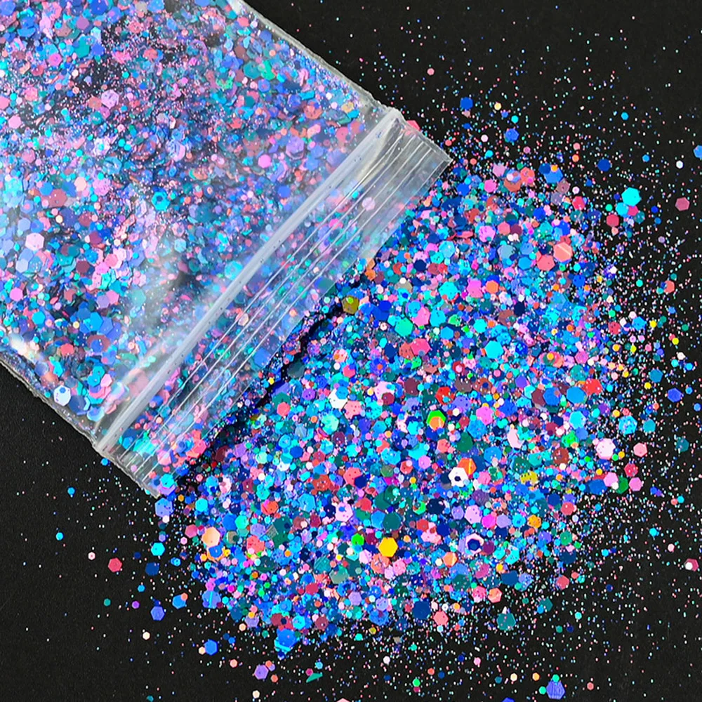 50กรัม/ถุง Holographic เล็บ Art Glitter ผสมเลื่อมหกเหลี่ยมตกแต่ง Flakes ที่มีสีสัน Chunky Symphony สีเลเซอร์ Sequins Ta #23