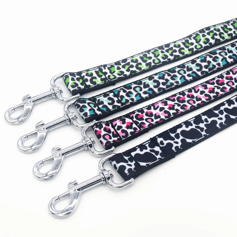 DUWES 1'' 25mm Dog Leash Leopard Pattern Personalized High Quality Ribbons Pet leashes D1522