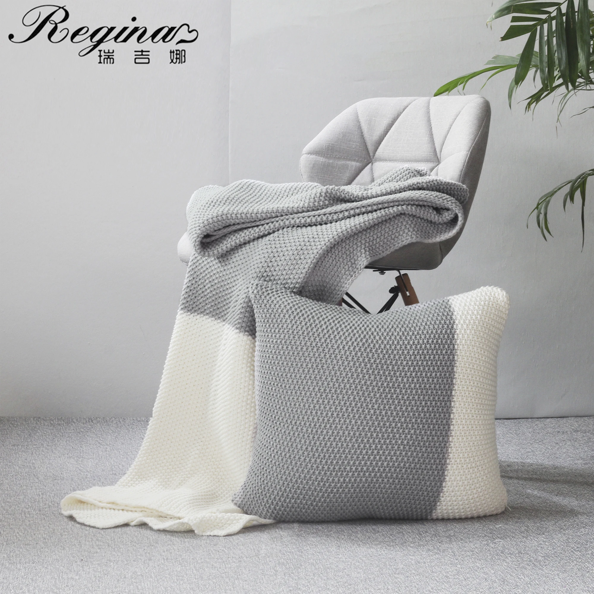 REGINA Retro Unique Cute Bed Knitted Blanket Artistic Temperament Fairy Girl Office Library Coffee Bar Gray White Throw Blankets