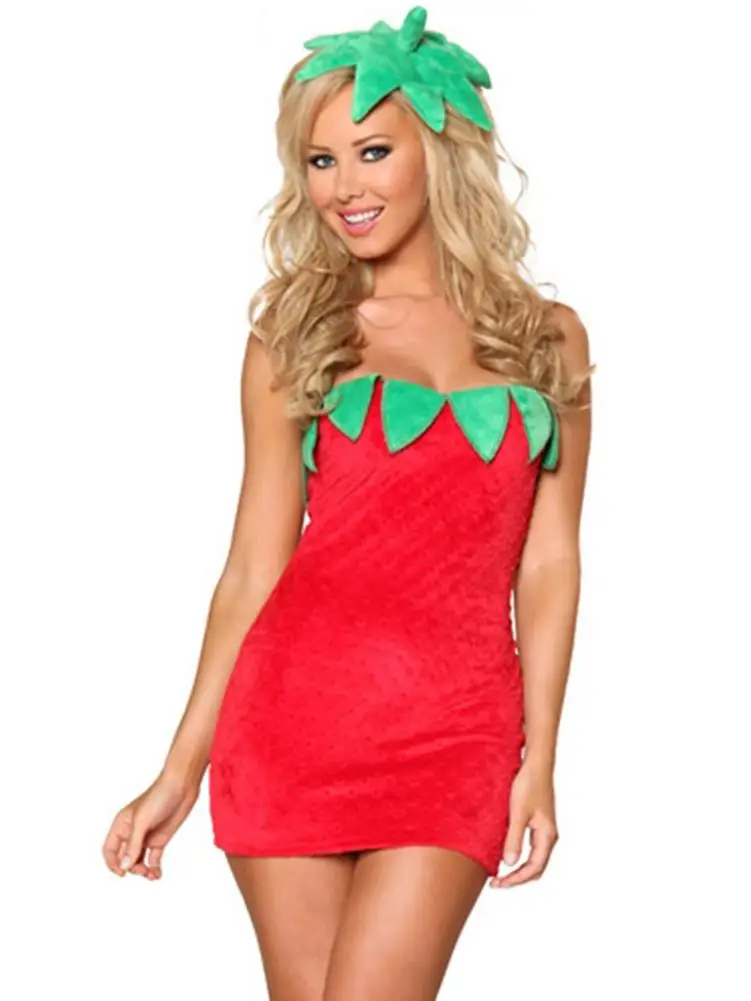 Ladies Strawberry Costume Dress Fruit Strawberry Fancy Dress Perfect Festival Dress Close-fitting Skirt With Headwear