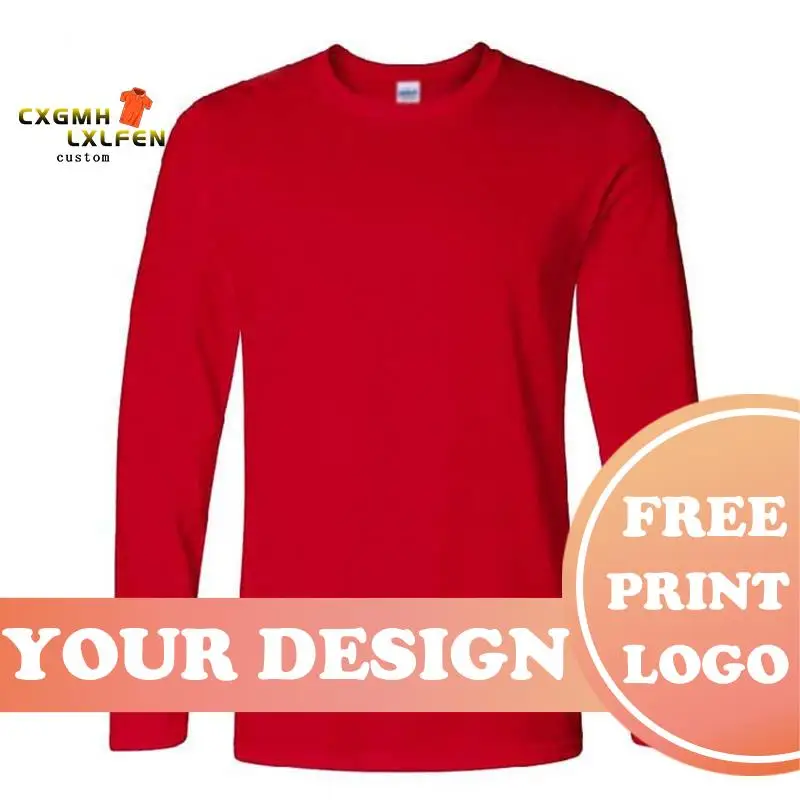 Custom logo cotton t-shirt Spring/autumn men T-shirt home men\'s long sleeved O-neck solid color casual T-shirts USA size XS-2XL