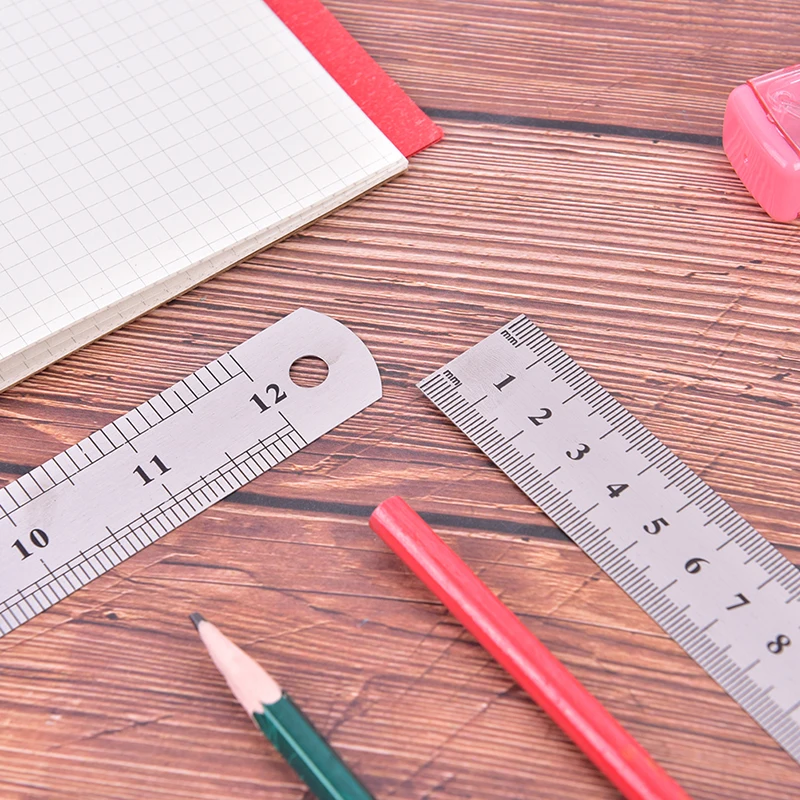 Règle droite Double face en acier inoxydable, règle métrique, fournitures de papeterie, dos antidérapant, 30cm/12 pouces, 1 pièce