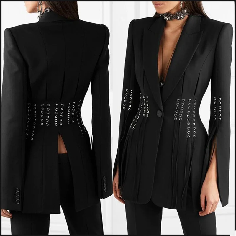 2 Piece Black Women Suits High Qualit Modern Design Custom Made Girl Suit With Straps Fashion Formal Lady Office Suits