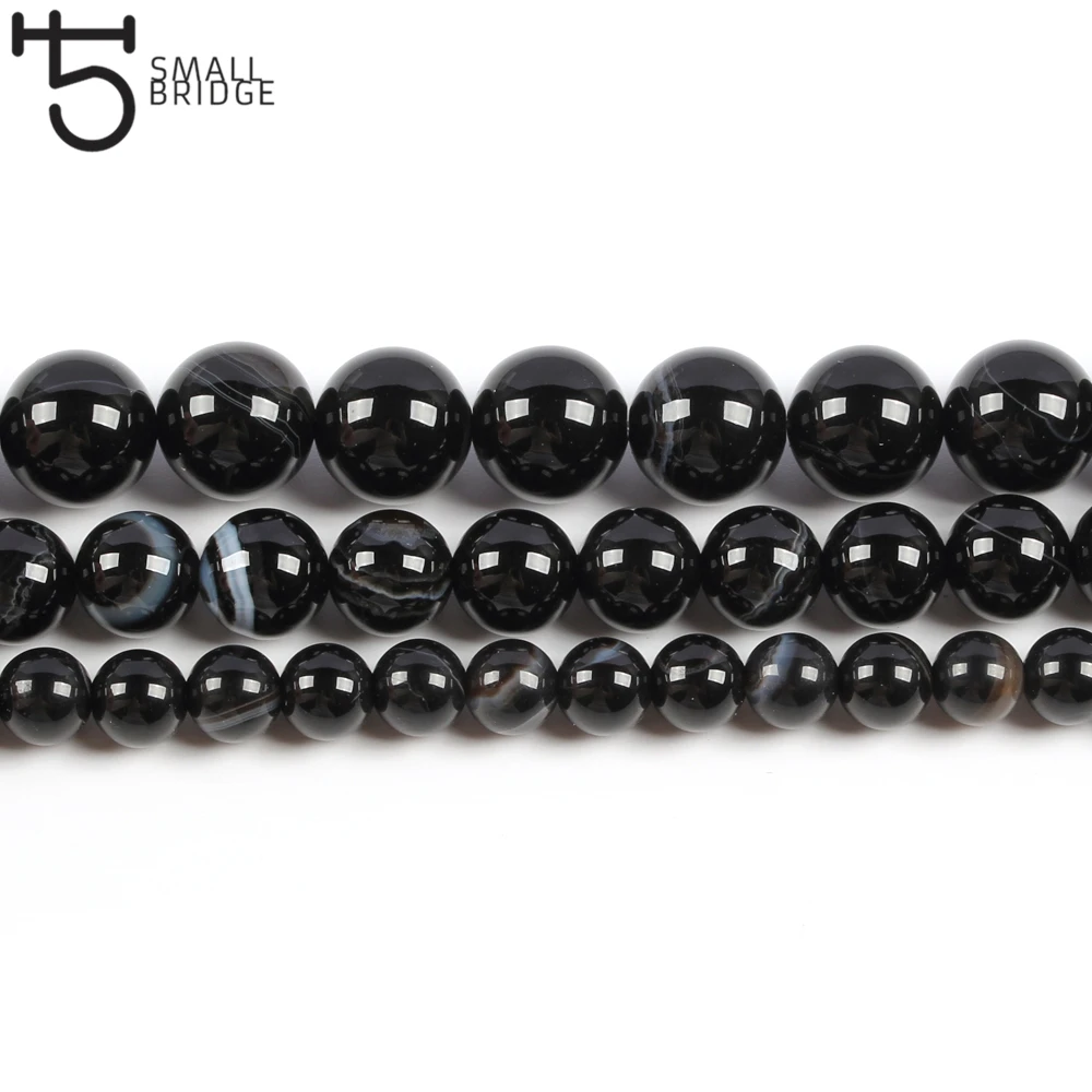 خرز من الحجر الطبيعي ، عقيق ، أونيكس ، مخطط أسود ، فضفاض ، لصنع المجوهرات ، 6 ، 8 ، 10 مللي متر #4