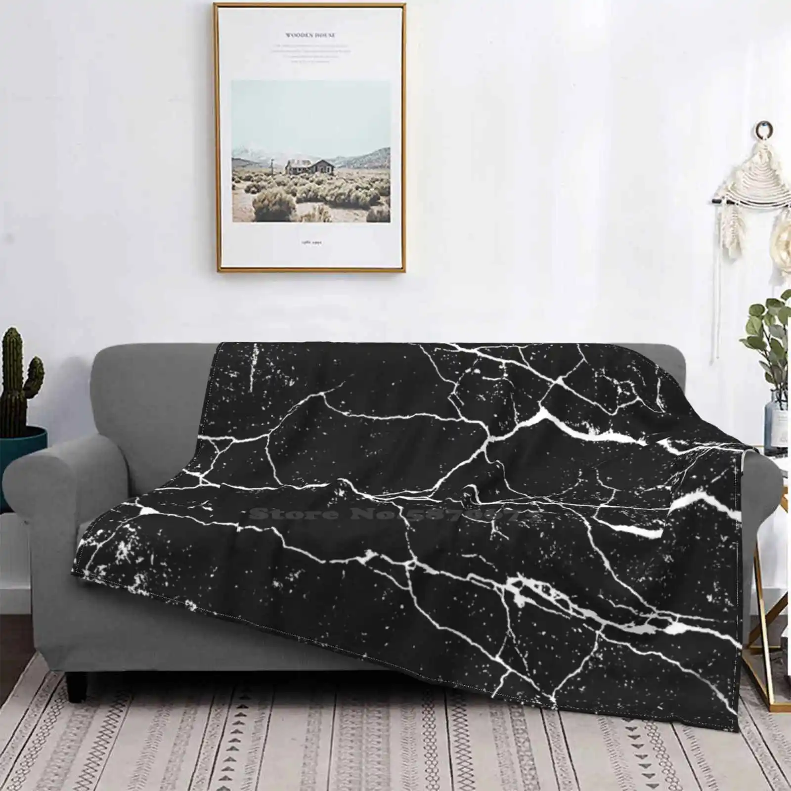 Black Cracks Texture Trend Style Funny Fashion Soft Throw Blanket Black Crack Cracked Leather Marble Texture Agate Gemstone