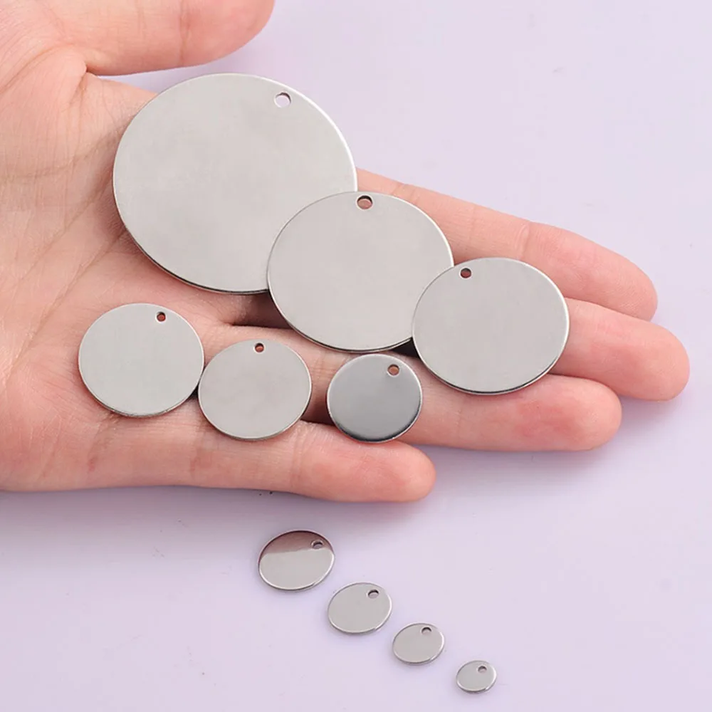 20Pcs 100% Stainless Steel 6/8/10/12/15/18/20/25/30/35mm  Disc Round DogTag Charm Pendant Metal Necklace For Jewelry Making