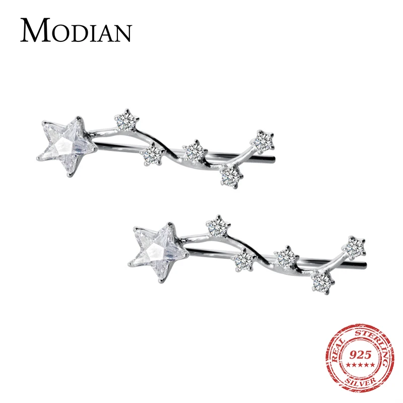 Modian Silver 925 Stars Elegant Charm Stud Earrings for Women Clear CZ 925 Sterling Silver Statement Wedding Jewelry Gifts