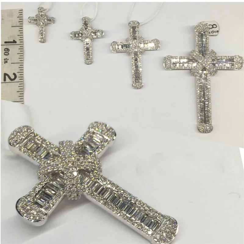 Fashion Long Cross pendant necklace 925 Sterling silver AAAA zircon Cz Party wedding Cross Pendant for women men Hiphop Jewelry