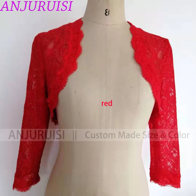 ANJURUISI-Chaqueta elegante de manga larga para mujer, Bolero recortado con hombros de encaje blanco, envolturas nupciales, 3/4