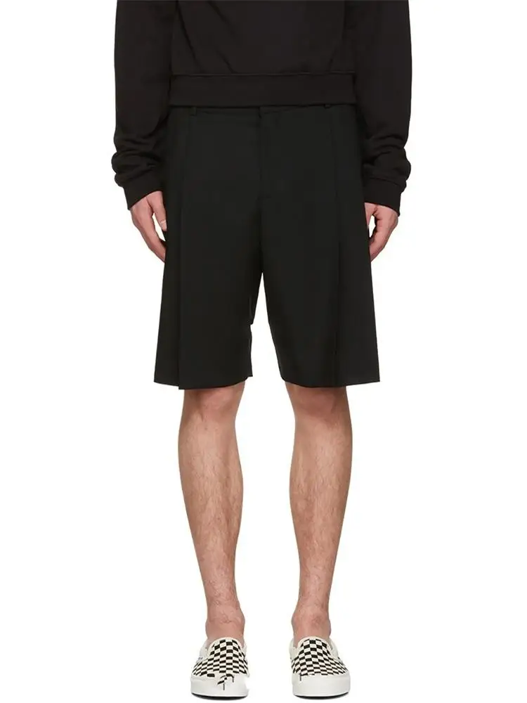 The New Style Of Summer Men's Fashion Casual Half-Length Shorts With Wide Pleats On Both Sides Of Black Short Trousers Skirt