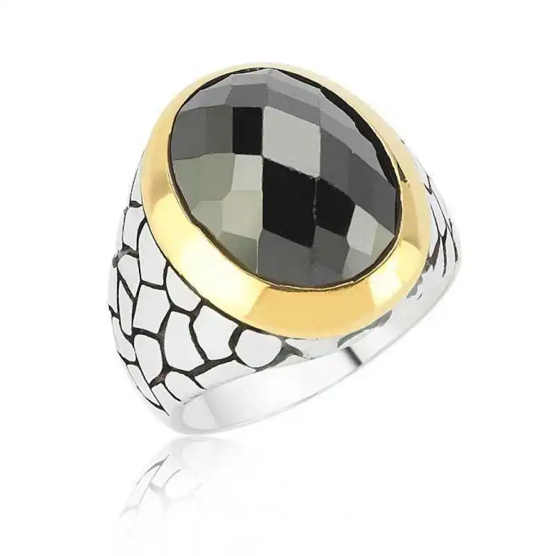 Silver Black Stone Men 'S Ring