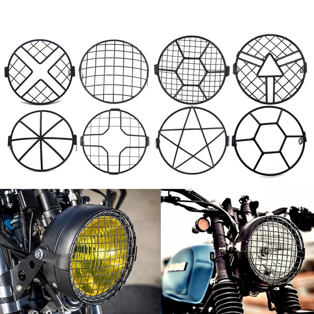 

Motorcycle Headlight Protector Retro Grill Light Lamp Cover Guard For Harley Ducati Chopper Yamaha Cafe Racer Universal Vintage