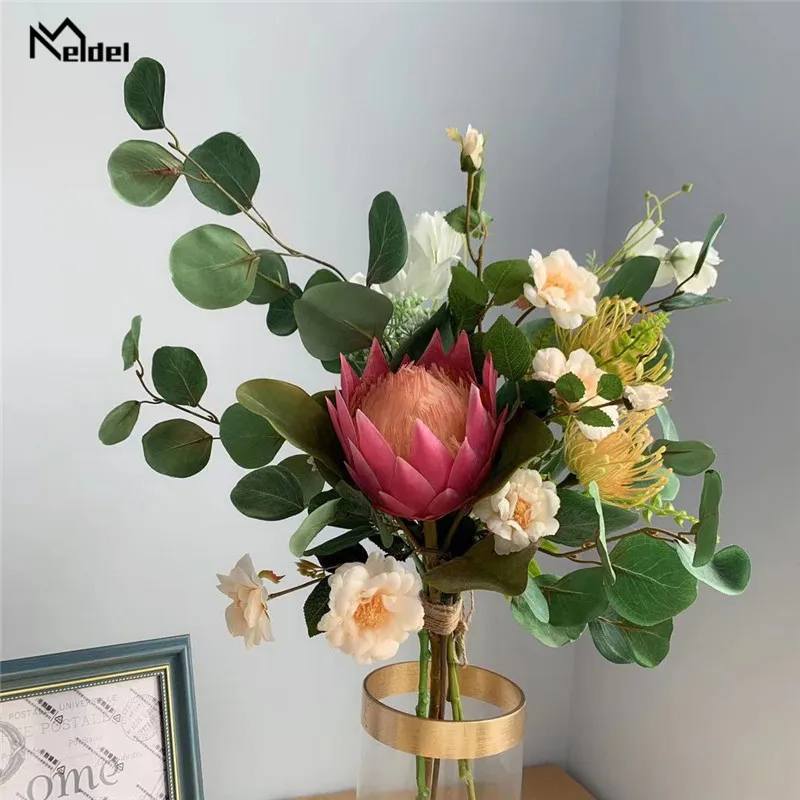 Meldel Silk Protea Cynaroides Galsang Flower Bouquet Christmas Home Wedding New Year Decoration Fake Plants Artificial Flowers