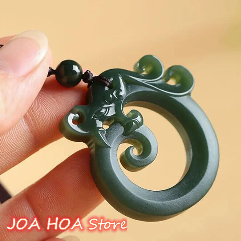 

New Natural Hetian Nephrite Carved Zodiac Dragon Pendant Necklace Amulet Fashion Chain Jewelry Fine Jewellry