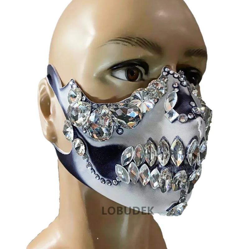 

Male Female Singer Rhinestones Pearls Mask Stage Accessories Club Party Funny Pattern Crystal Stones Masks Props Ornament