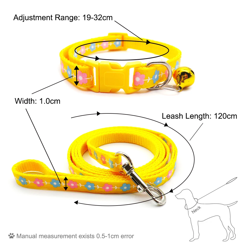 24 Sets Adjustable Dog Collar Leash Walk the dog Set for Small Dogs Cats Colorful Printed Dog Traction Rope Pets Pet Accessories