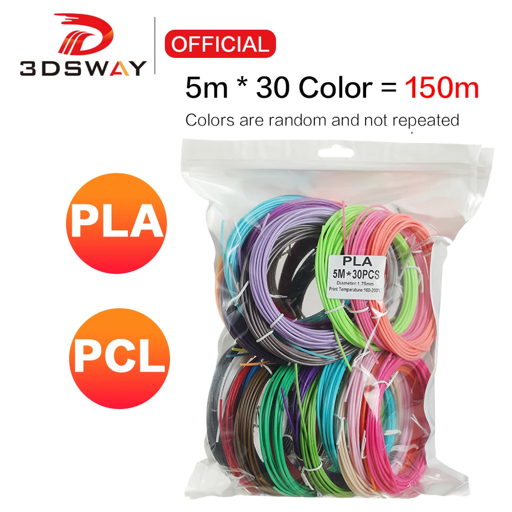 3DSWAY 3d Pen Filament Sticks PLA PCL 1.75MM Kids Doodler Pen Material 5M/Rolls 10 Colors Plastic Refill for 3D Printer Pencil