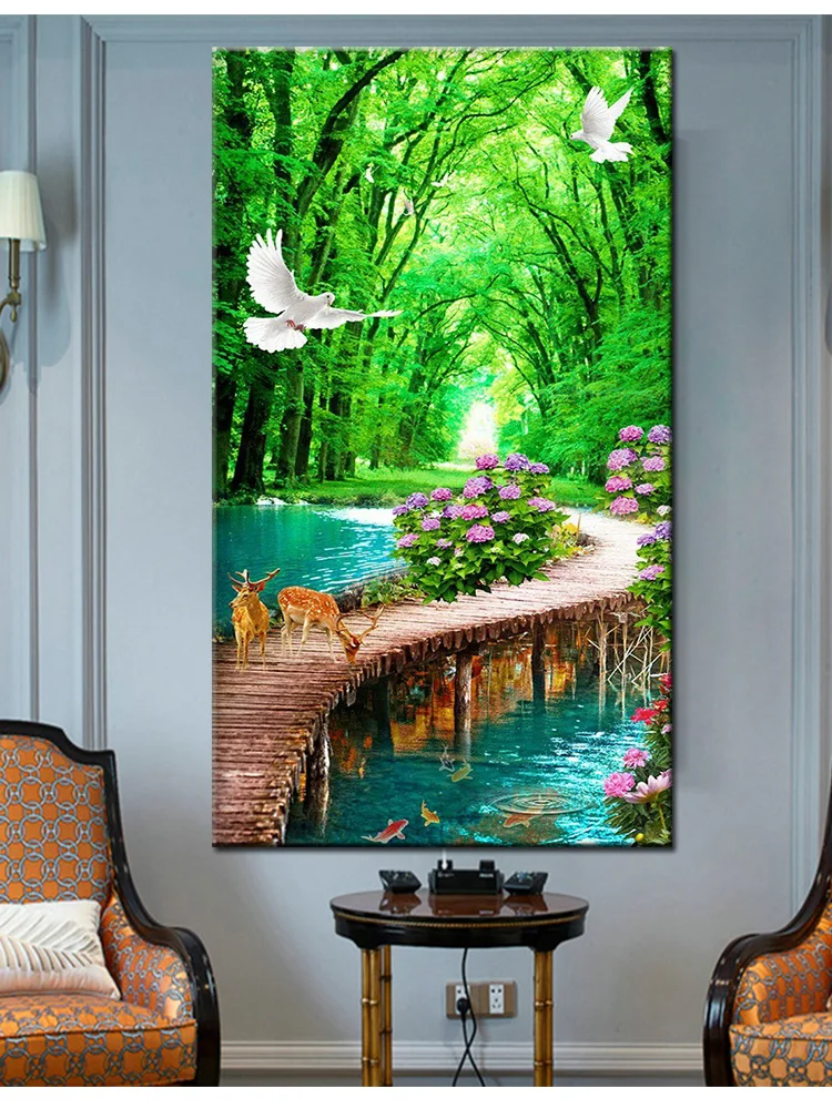 diy 5d large diamond mosaic Natural scenery diamond painting waterfall deer cross stitch 3d embroidery full round drill art N979