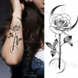 Sexy schwarze Blumen Schmetterling Temporäre Tattoos für Frauen, falsche Unterarm -Tattoo -Aufkleber, falsche Oberschenkel, Mond, Rose, Kompass 10 Hauptverkäufe Tattoo sexy Leiste - №2