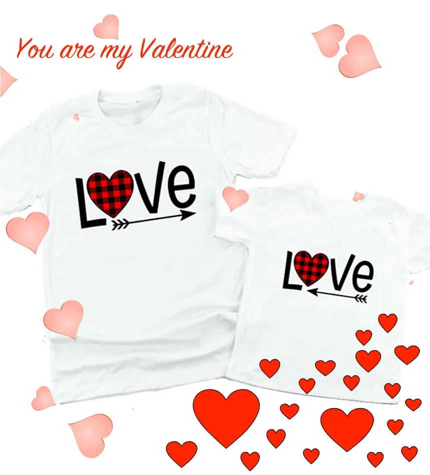 1pcs Mommy and Me Valentine's Shirts Mama Daughter and Son Valentine T-Shirt Love Heart Printed Shirt Cute Valentine's Day Gift