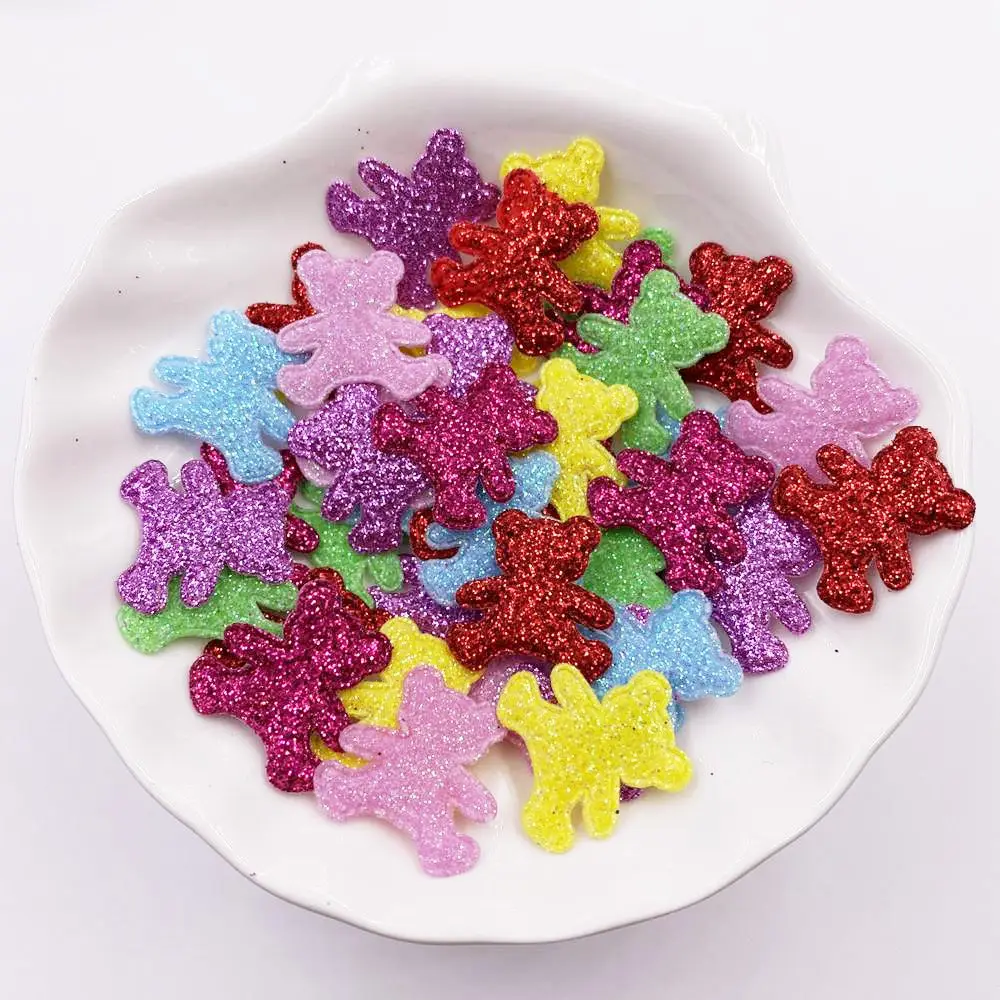 100pcs Glitter Bepowder Nonwoven Kawaii Various Shapes Felt Fabric Patchs DIY Cloth Appliques Bow Embellishments Wedding Craft