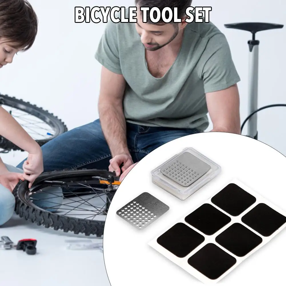 6pcs Bike Tire Repair Patches Bicycle Tyre Self Adhesive Patch Kit with Abrasive Sheet and Box Bike Tire repair Accessories