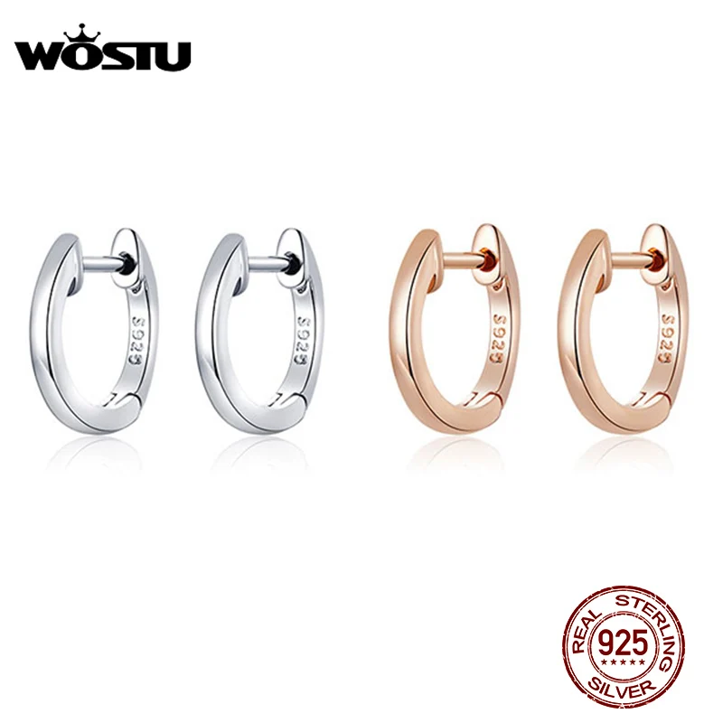 WOSTU Real 925 Sterling Silver Simple Rose Gold Hoop Earrings For Women Wedding Earrings Fashion Silver Jewelry CQE808-C