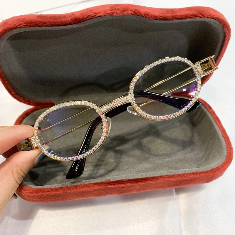 Ochrona przed Blu-Ray Retro okrągłe okulary przeciwsłoneczne damskie Vintage Steampunk okulary przeciwsłoneczne dla mężczyzn przezroczyste soczewki okulary przeciwsłoneczne Rhinestone óculos