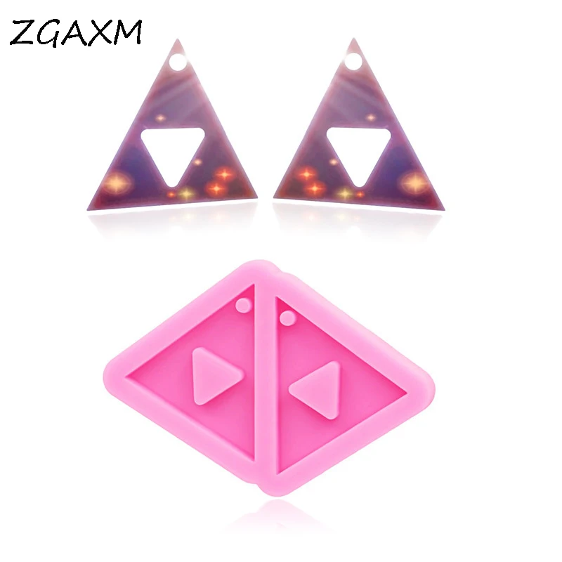 

LM 746 Shiny Triangle With Hole Earring Silicone Mold epoxy resin and polymer clay Mould Triangle hollow keychain mold