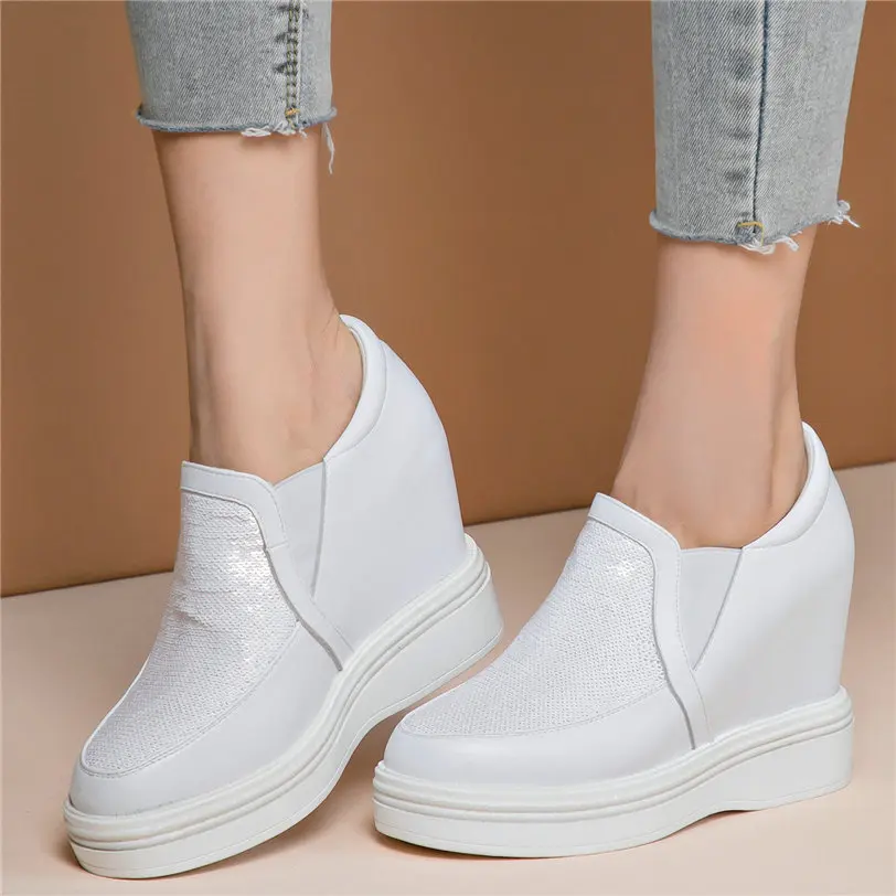 

Casual Shoes Women Genuine Leather Wedges High Heel Platform Pumps Shoes Female Round Toe Fashion Sneakers Punk Oxfords Shoes