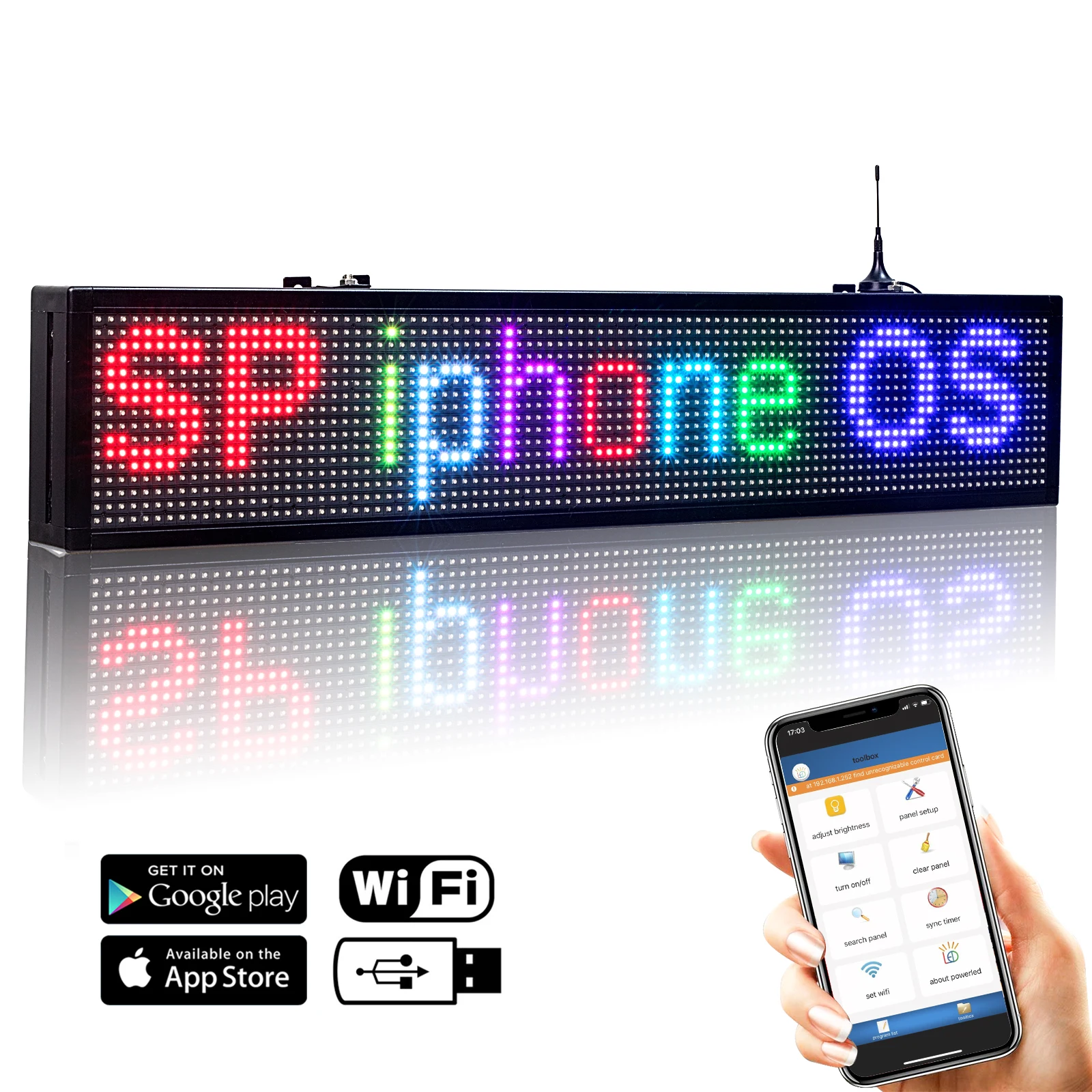 

40x6inch RGB WiFi 7-Colors SMD LED Ads Signs Storefront Message Board,Open Sign Programmable Scrolling Display for Coffee Bar