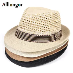 Parent-child Kids Boys Men Straw Hat Sun Protection Fedora New Fashion 2024 Summer Short Sleeve Breathable Sunhat Beach Cap