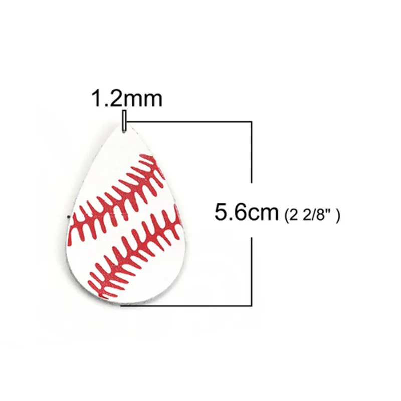 DoreenBeads Fashion Cowhide Leather Sport Pendants Baseball White Red Leather Drop Jewelry DIY Findings Charms 56mm x 36mm, 1 PC