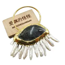 APDGG 1PC Natural White Keshi Pearl Biwa Pearl Freedom Labradorite Connector Pendant For Necklace Pendant Jewelry DIY