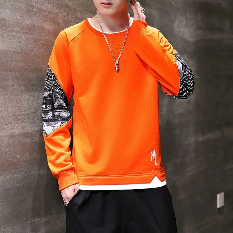 

New Letter Print Long Sleeve Harajuku Sweatshirts Men 6 Color Hoodie Hip Hop Casual O-Neck Patchwork Tops Male Sudaderas