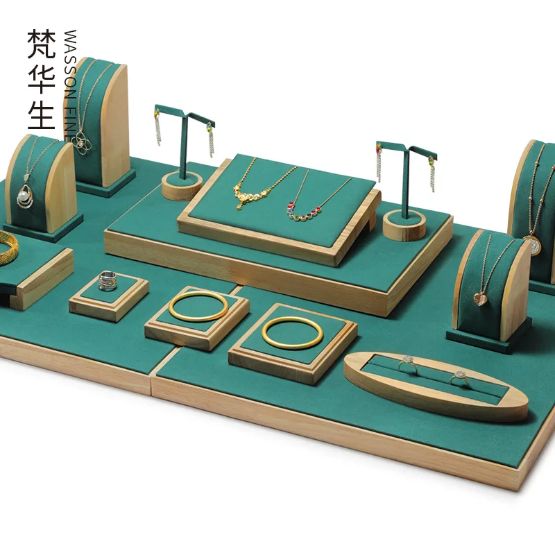 Real Wood jewelry display props necklace ring earring bracelet counter display collection of jewelry set