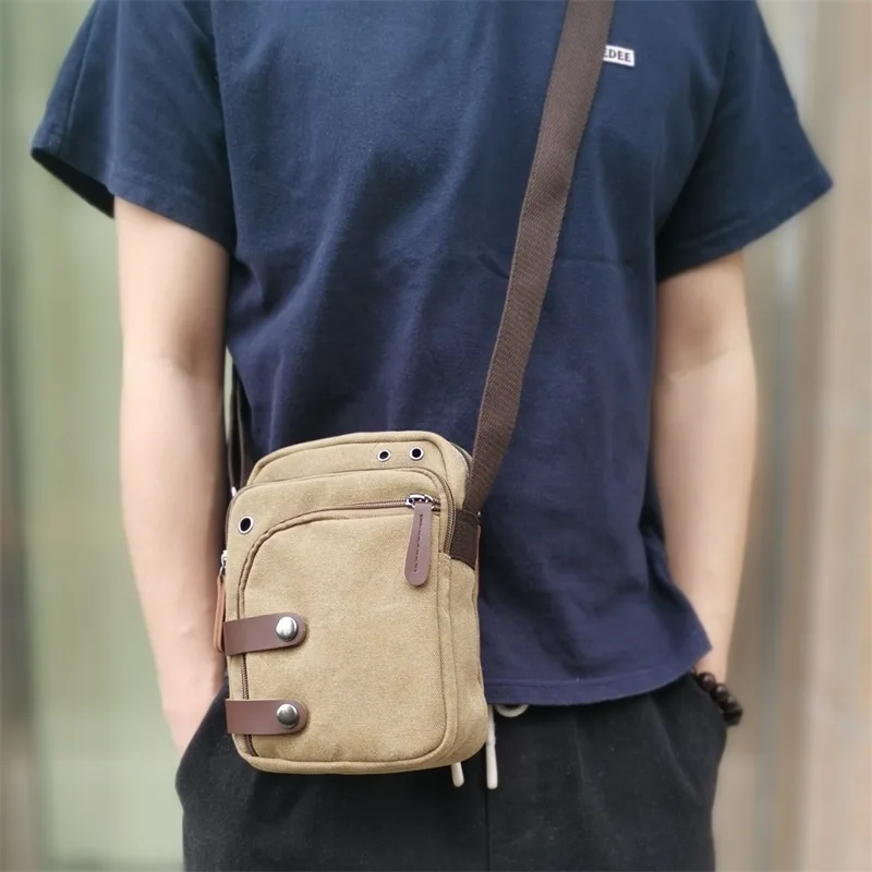 Cell Phone Bags Solid Crossbody Bag Men 's Vintage Canvas Shoulder Bag Coin Purse Outdoor Earphone Pouch Sports Bag