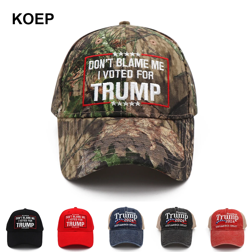 

KOEP New Donald Trump 2024 Cap Washed Mesh Baseball Caps DON'T BLAME ME I VOTE FOR TRUMP Snapback Hat Embroidery Drop Shipping