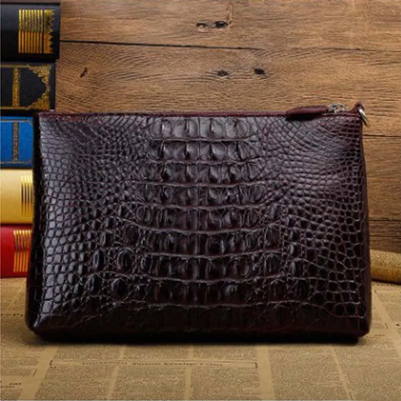 ourui true  crocodile leather   men  Hand caught  Wine red  handbags  new  Men clutch bag men bag