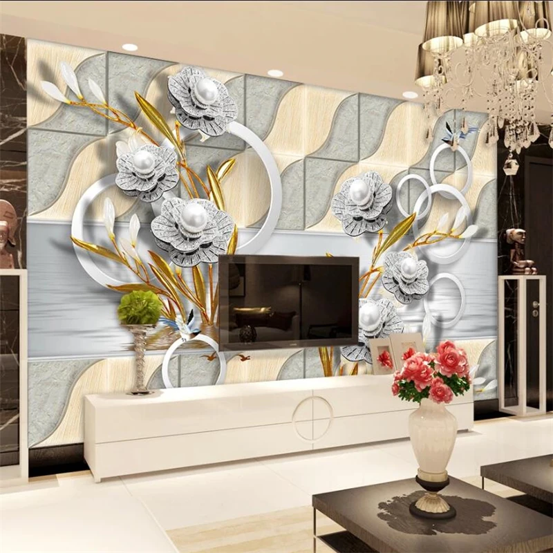 

wellyu Customized large wall painter imitation soft bag three-dimensional flower embossed TV background wall wallpaper