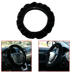 Car Steering Wheel Cover Protector Decoration Warm Super Thick Plush Soft Black Steering Cover for Women Men Winter Universal